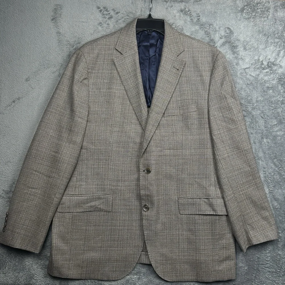 Jack Victor Elite Mens 42R Wool Blazer Blue Brown Micro Check Sport Coat Canada